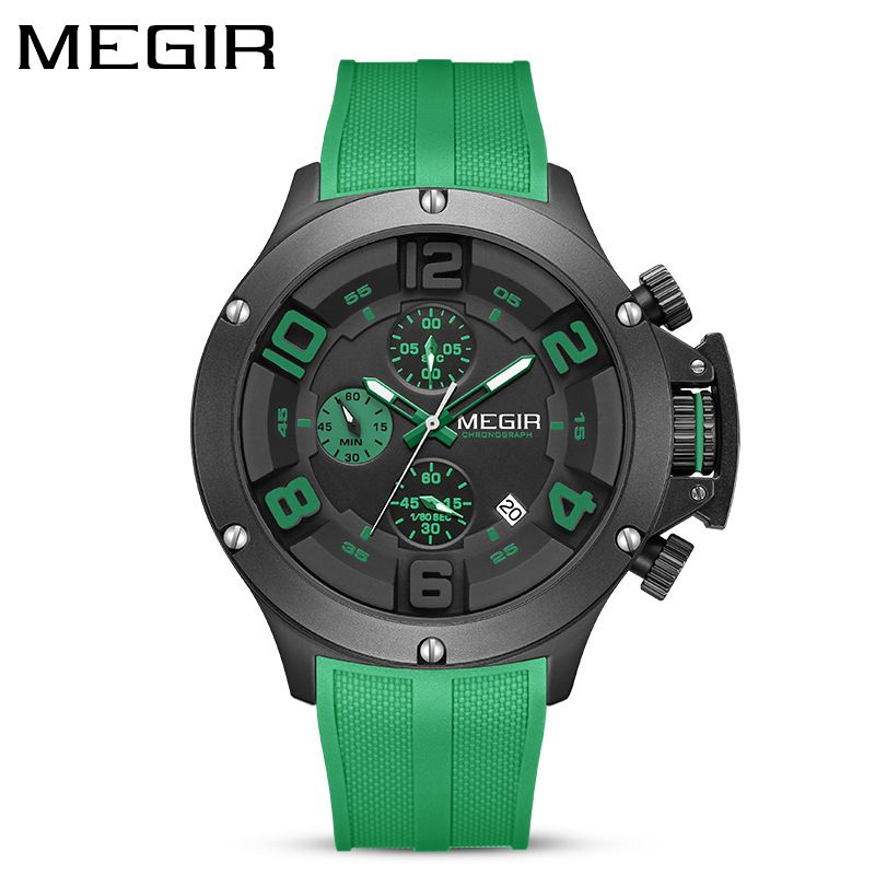 MEGIR new men's quartz watch fashion multifunctional chronograph quartz watch silicone belt men's watches suitable for leisure sports business wear.