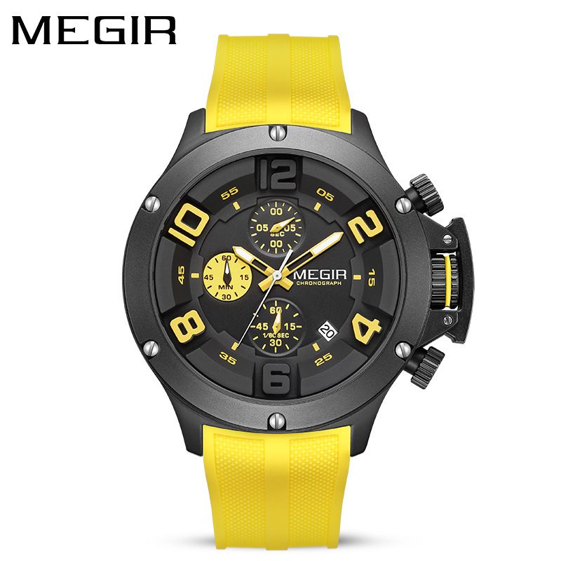 MEGIR new men's quartz watch fashion multifunctional chronograph quartz watch silicone belt men's watches suitable for leisure sports business wear.