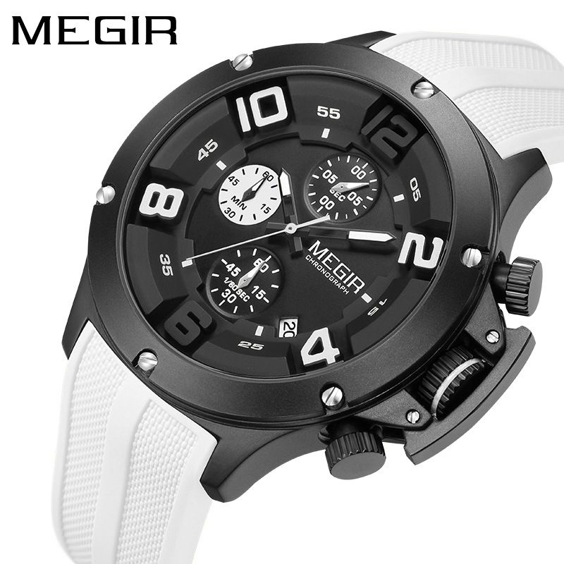 MEGIR new men's quartz watch fashion multifunctional chronograph quartz watch silicone belt men's watches suitable for leisure sports business wear.