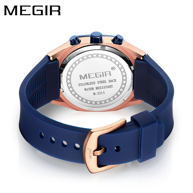 MEGIR new men's quartz watch fashion square chronograph calendar luminous waterproof silicone belt men's watches suitable for leisure sports business wear.