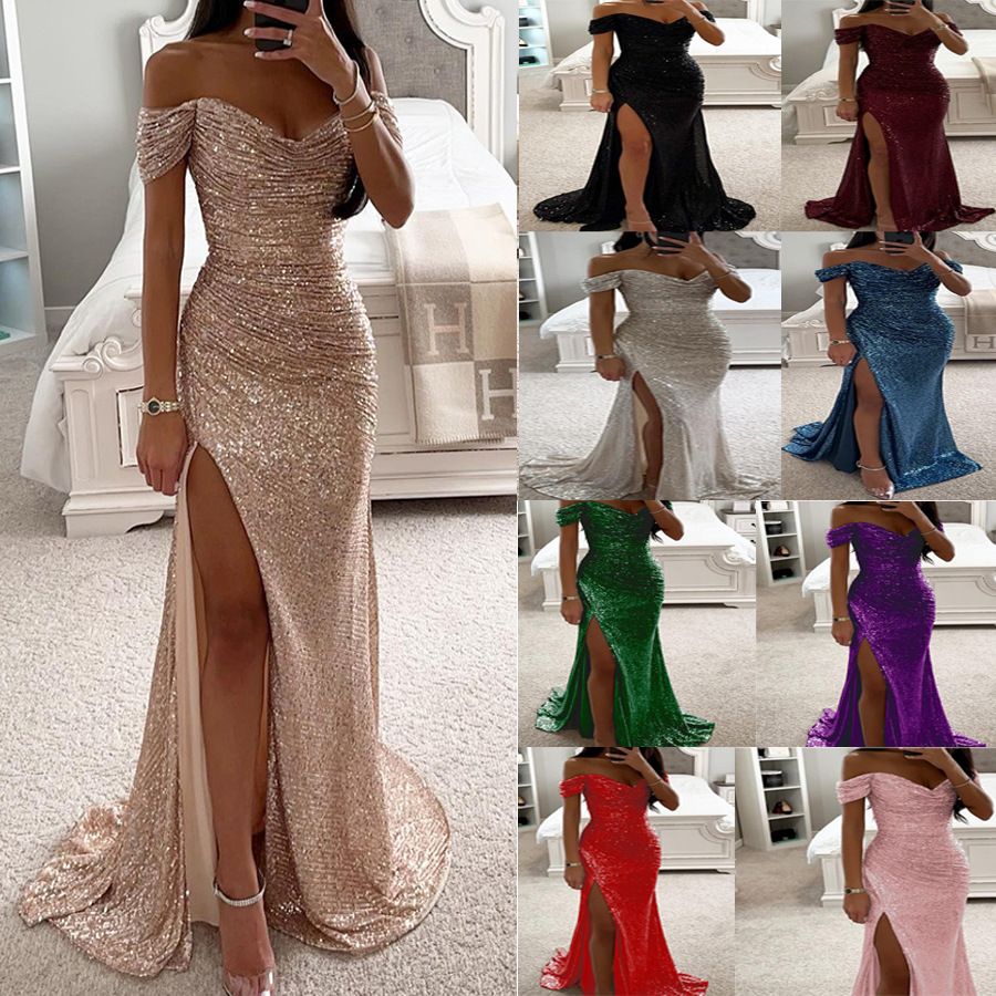 New women's dresses in summer are fashionable, solid color, sleeveless and strapless, and sequined long dresses are suitable for daily leisure party dinner dresses.