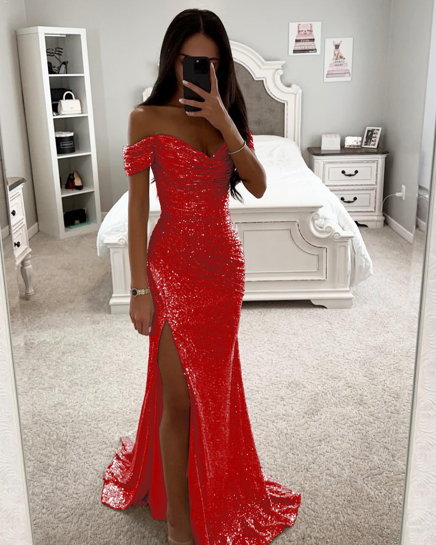 New women's dresses in summer are fashionable, solid color, sleeveless and strapless, and sequined long dresses are suitable for daily leisure party dinner dresses.