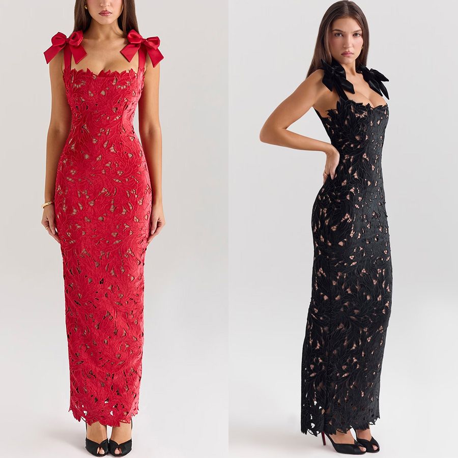 New women's dresses in summer are fashionable, solid colors, sleeveless bows, square collars and slim long dresses, which are suitable for daily casual parties and dinner dresses.