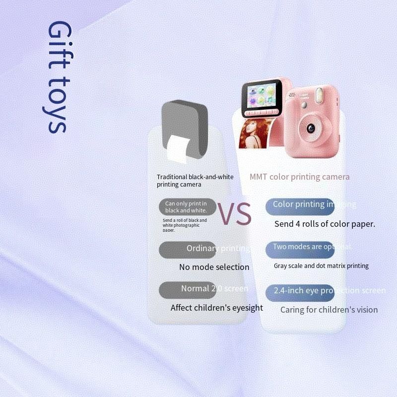New color polaroid printing camera can print color photos. 2.4-inch high-definition large-screen color camera is suitable for daily photos of children's toys birthday gifts.