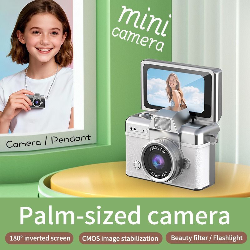 New mini camera flip thumb camera retro mini student digital HD portable small camera children's toy camera holiday gift