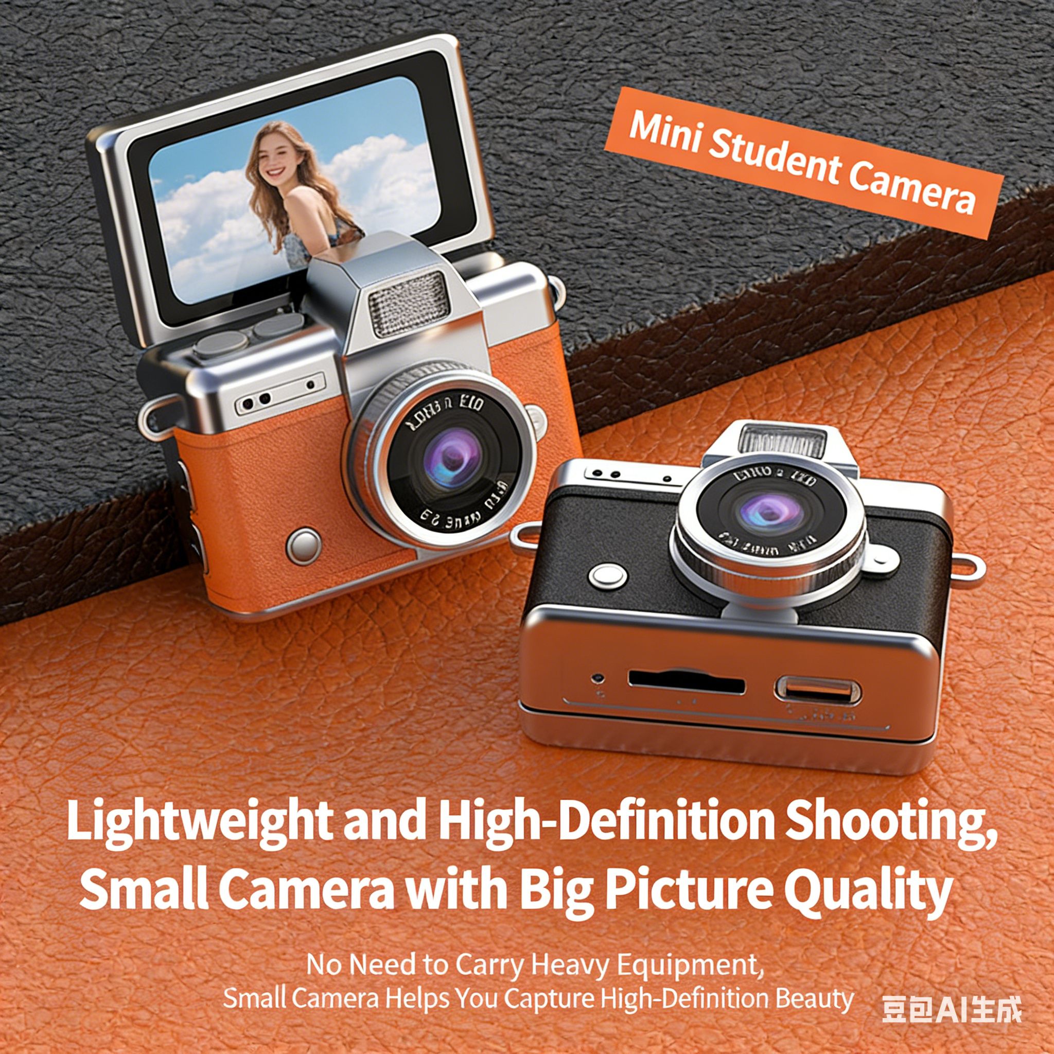 New mini camera flip thumb camera retro mini student digital HD portable small camera children's toy camera holiday gift