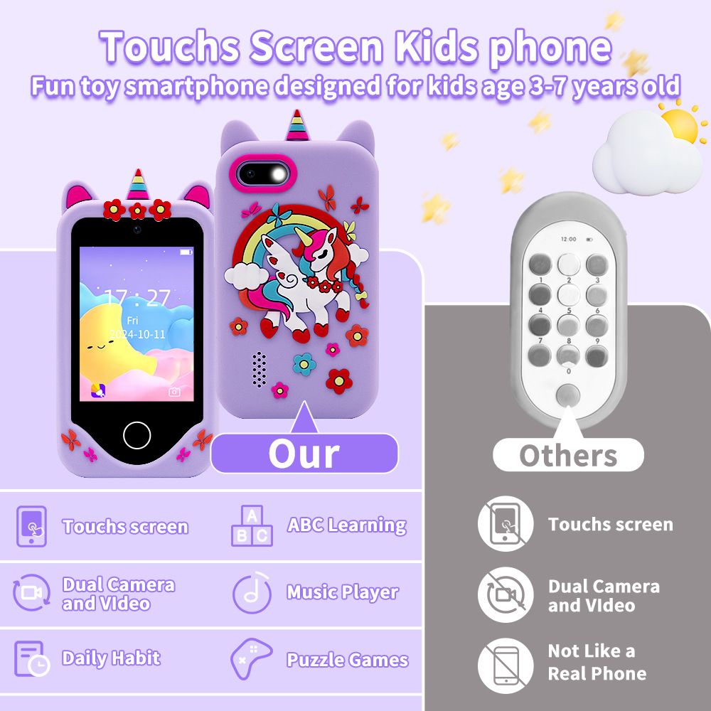 New children's mobile phone dual-camera touch screen unicorn educational early education machine mobile phone camera children's toys birthday holiday gifts