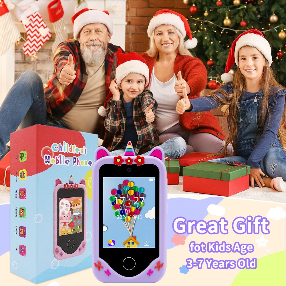 New children's mobile phone dual-camera touch screen unicorn educational early education machine mobile phone camera children's toys birthday holiday gifts