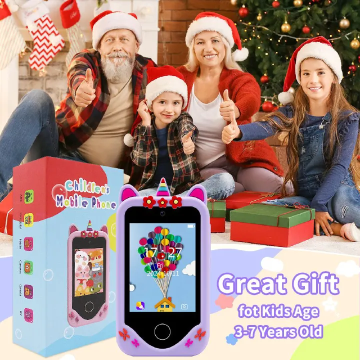 New children's mobile phone dual-camera touch screen unicorn educational early education machine mobile phone camera children's toys birthday holiday gifts