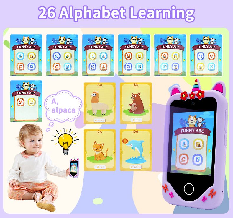 New children's mobile phone dual-camera touch screen unicorn educational early education machine mobile phone camera children's toys birthday holiday gifts