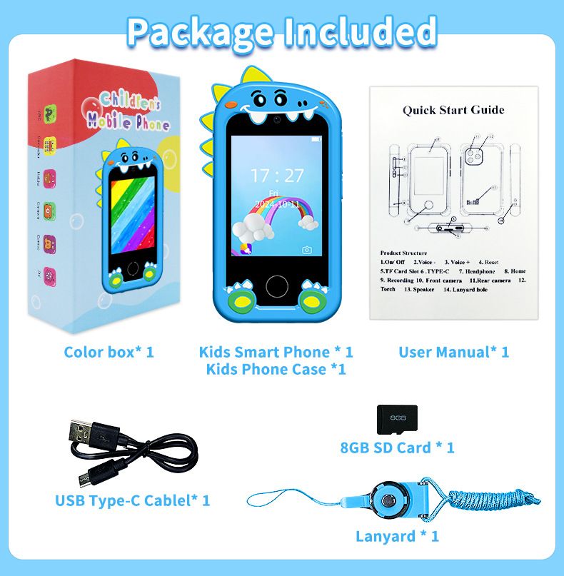 New children's mobile phone dual-camera touch screen small dinosaur educational early education machine mobile phone camera children's toys birthday holiday gifts.