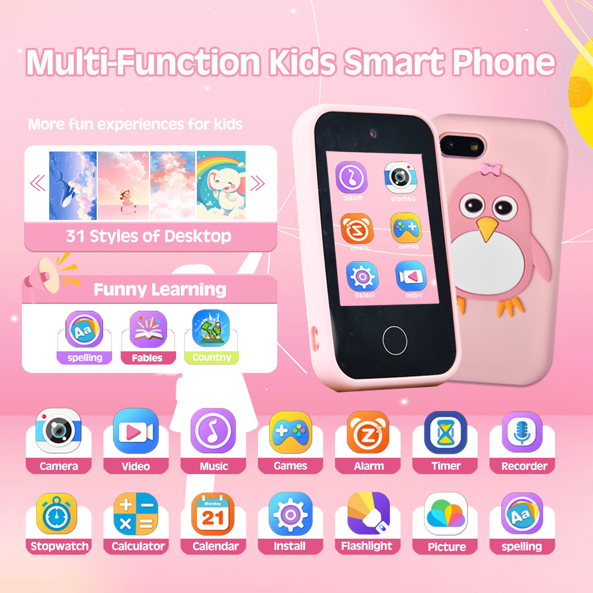 New children's mobile phone smart touch digital silicone Penguin mobile phone toy mini cartoon digital camera children's toys birthday holiday gifts