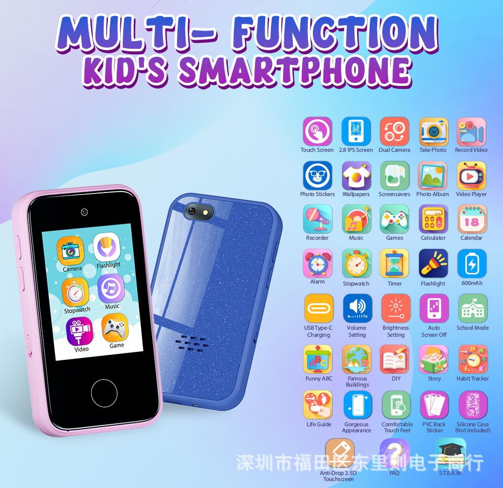 New children's mobile phone smart touch digital mobile phone toys mini cartoon digital HD camera children's toys birthday holiday gifts (including 8G memory card)