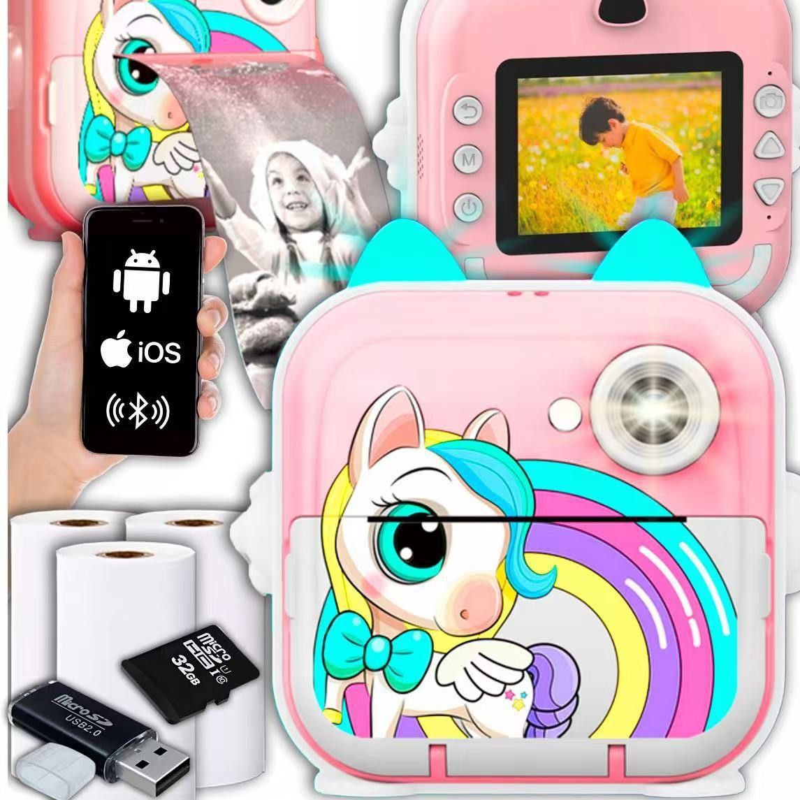 The new children's camera polaroid instant printable camera HD digital photography can be connected to the mobile APP to print cartoon children's toy camera birthday and holiday gifts.