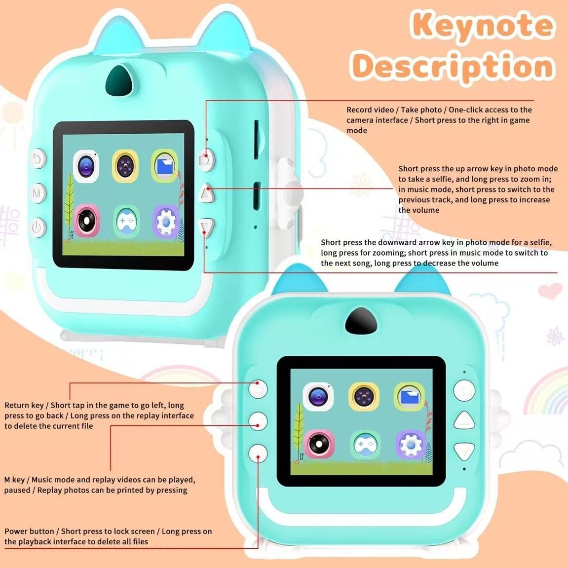 The new children's camera polaroid instant printable camera HD digital photography can be connected to the mobile APP to print cartoon children's toy camera birthday and holiday gifts.