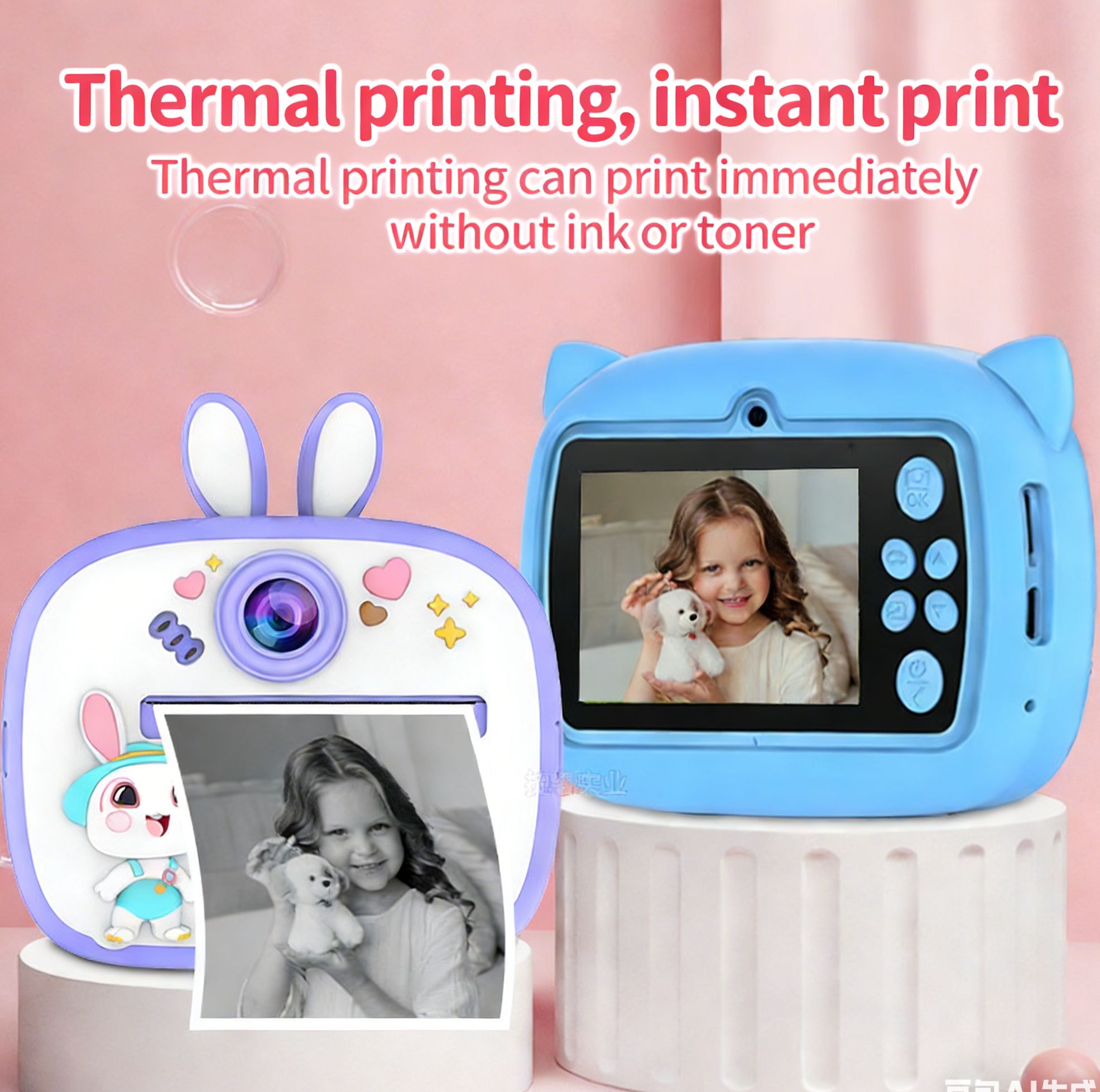 New children's camera polaroid camera can be a portable thermal paper digital camera for children's toys birthday and holiday gifts.