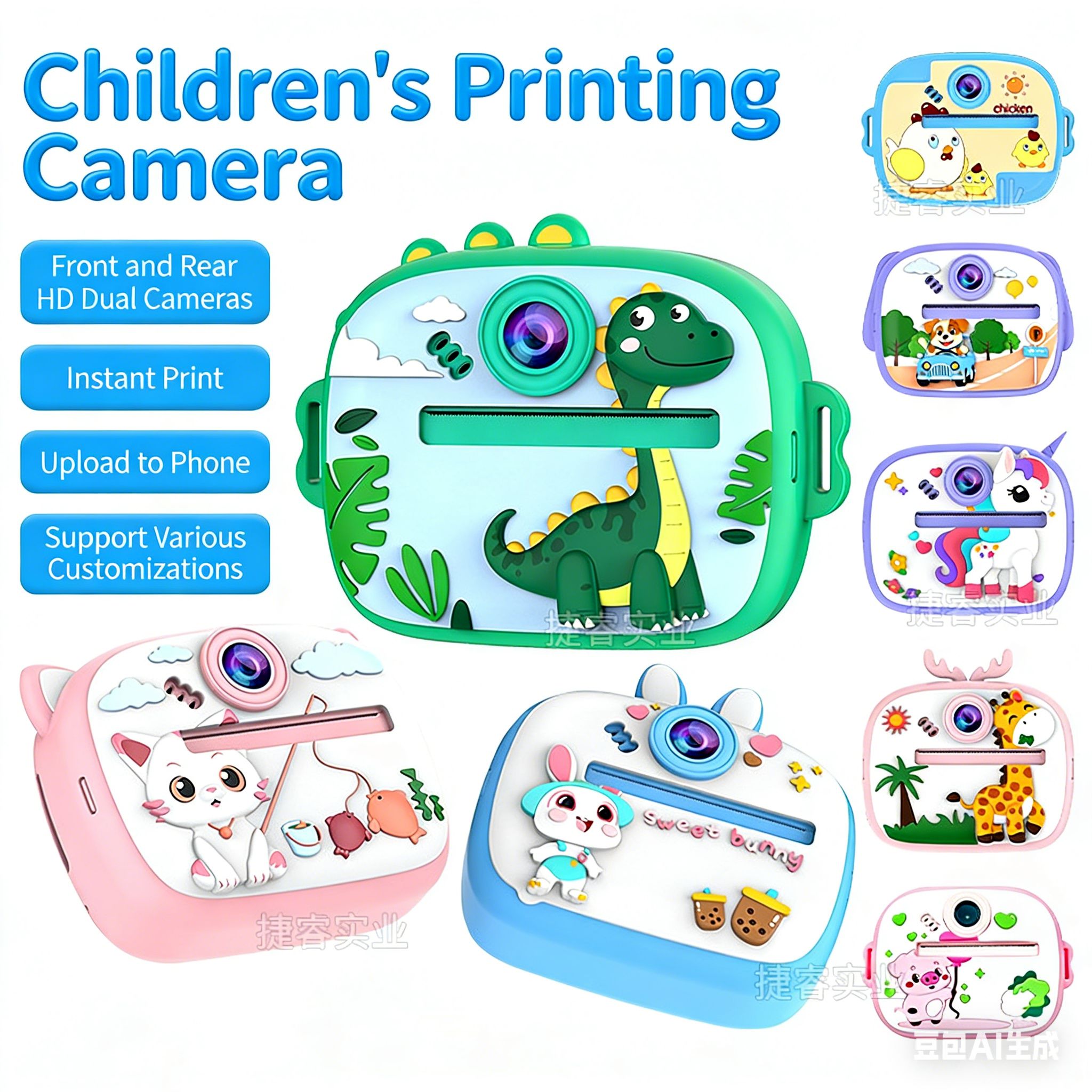 New children's camera polaroid camera can be a portable thermal paper digital camera for children's toys birthday and holiday gifts.