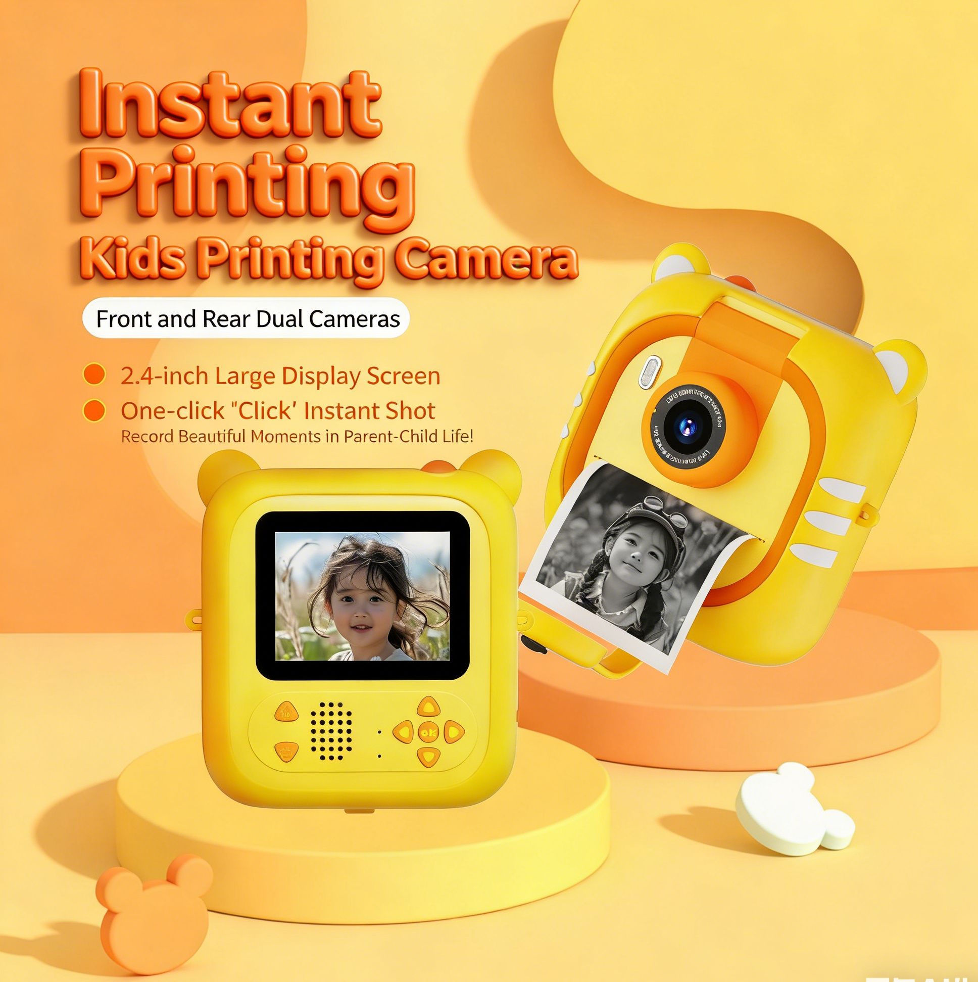 New children's camera polaroid digital flip lens mini instant color printing camera children's toys birthday gift.