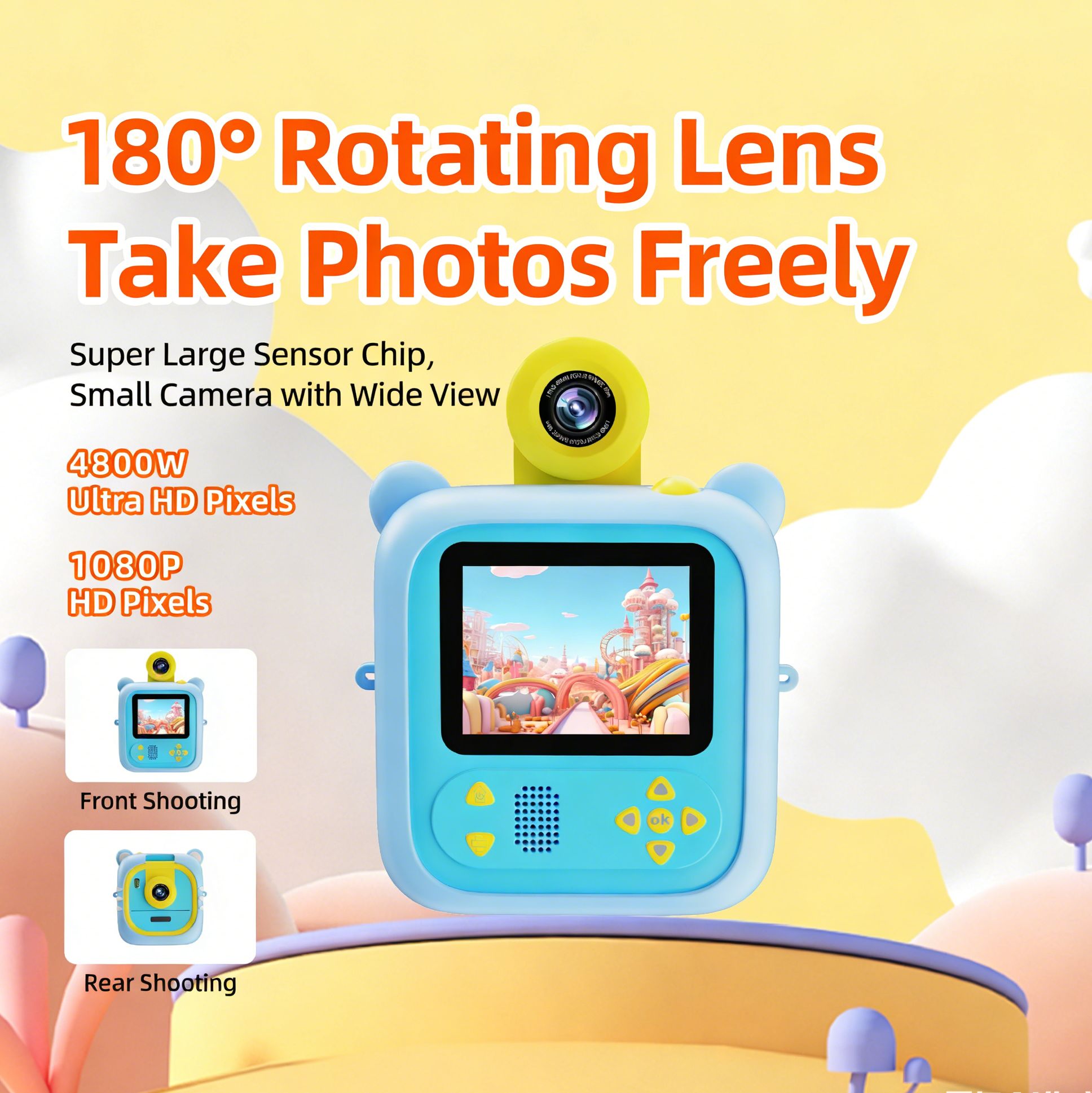 New children's camera polaroid digital flip lens mini instant color printing camera children's toys birthday gift.