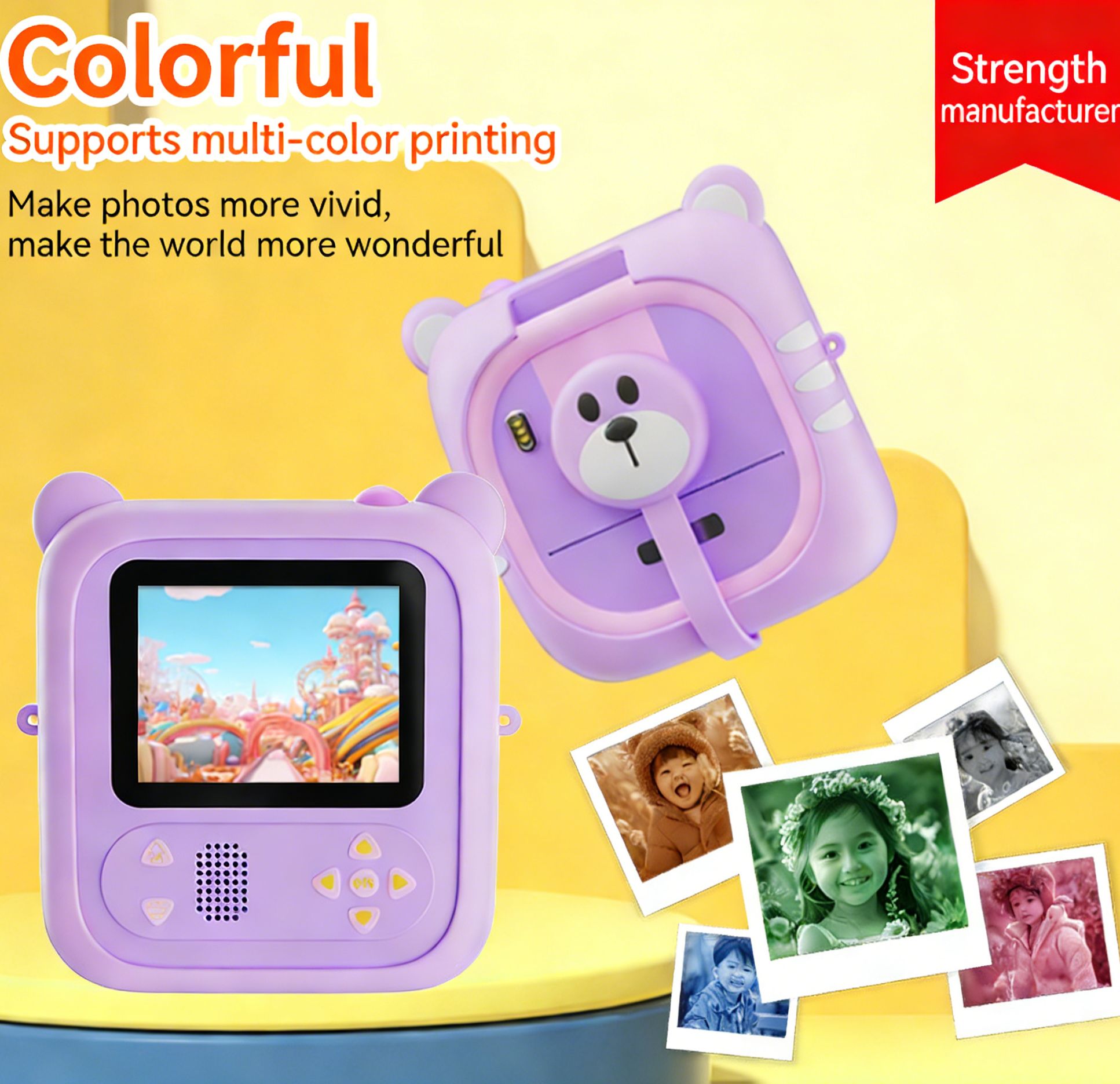New children's camera polaroid digital flip lens mini instant color printing camera children's toys birthday gift.