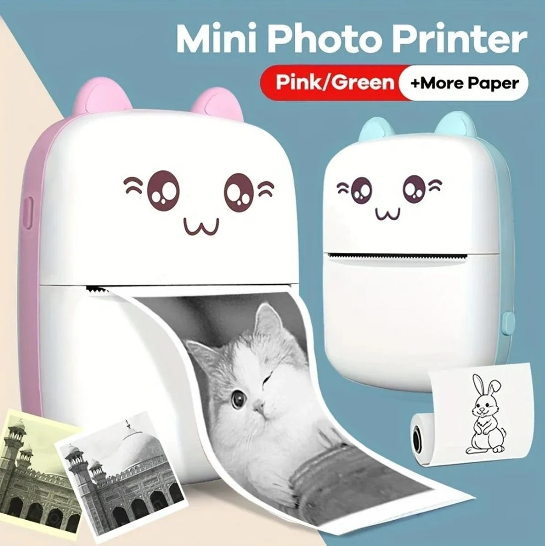 Mini printer children's portable thermal printer pocket photo student wrong topic Bluetooth printer sticker printer children's birthday holiday gift.