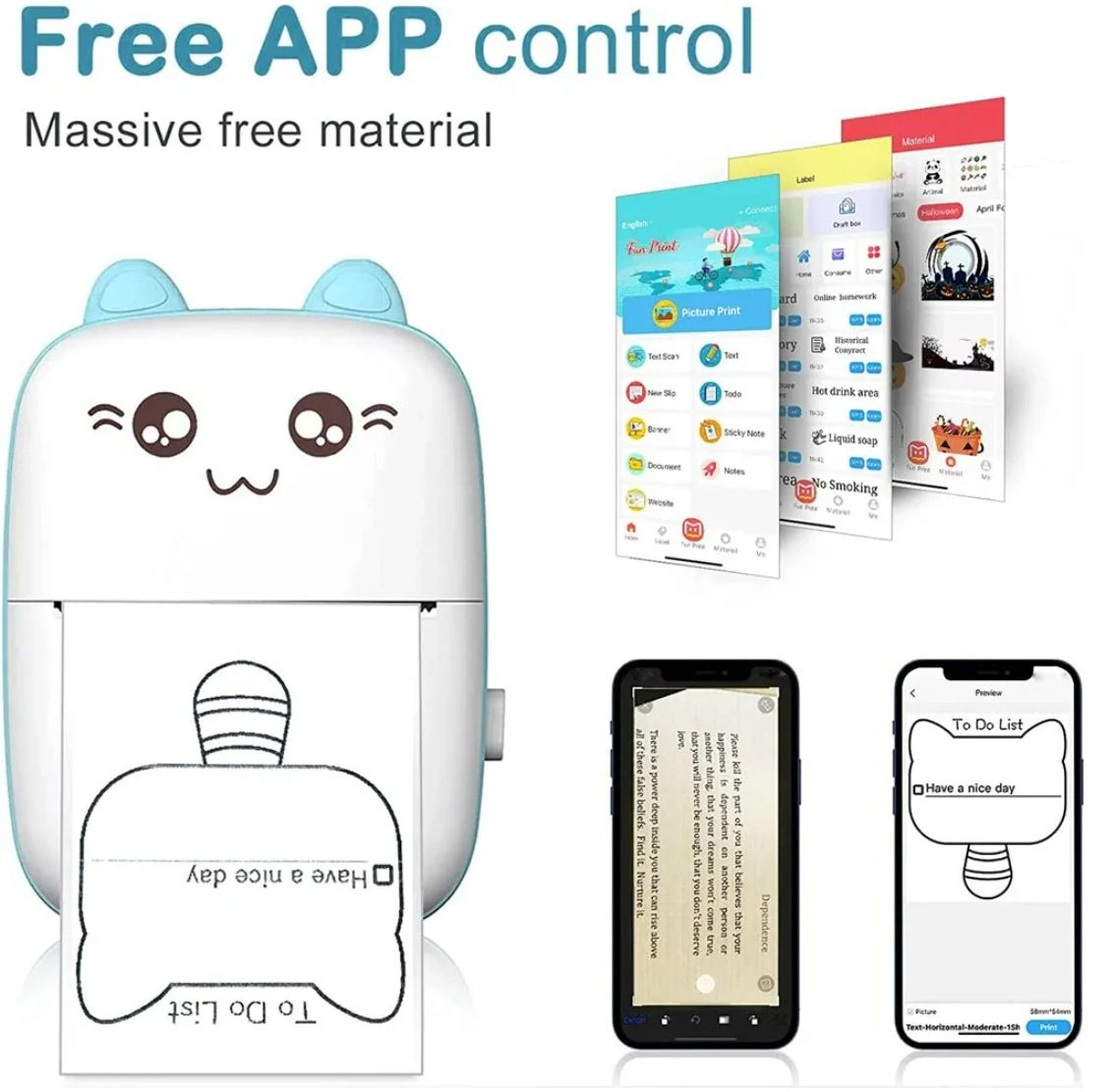 Mini printer children's portable thermal printer pocket photo student wrong topic Bluetooth printer sticker printer children's birthday holiday gift.