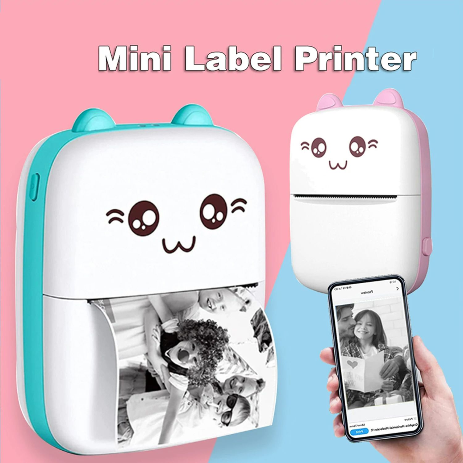 Mini printer children's portable thermal printer pocket photo student wrong topic Bluetooth printer sticker printer children's birthday holiday gift.