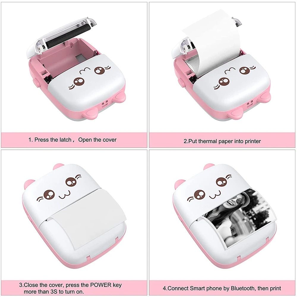 Mini printer children's portable thermal printer pocket photo student wrong topic Bluetooth printer sticker printer children's birthday holiday gift.