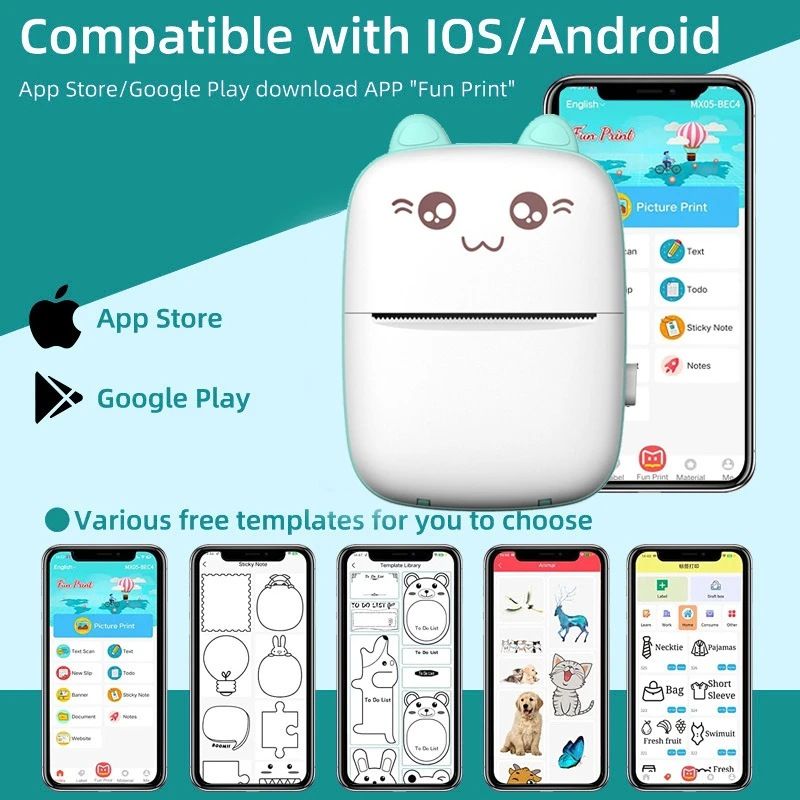 Mini printer children's portable thermal printer pocket photo student wrong topic Bluetooth printer sticker printer children's birthday holiday gift.