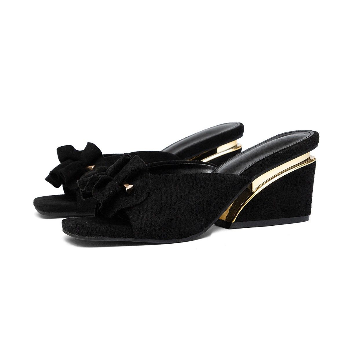 New women's shoes in summer with square bow, wedge sandals and open toes, high-heeled sandals and slippers are suitable for daily leisure commuting parties.