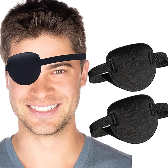 2 Pcs Eye Patches,Eye Patch for Adults,3D Adjustable Eyepatch for Right or Left Eye,One Eye Cover for Lazy Eye,Pirate Costume(Black) 2 Pcs one size