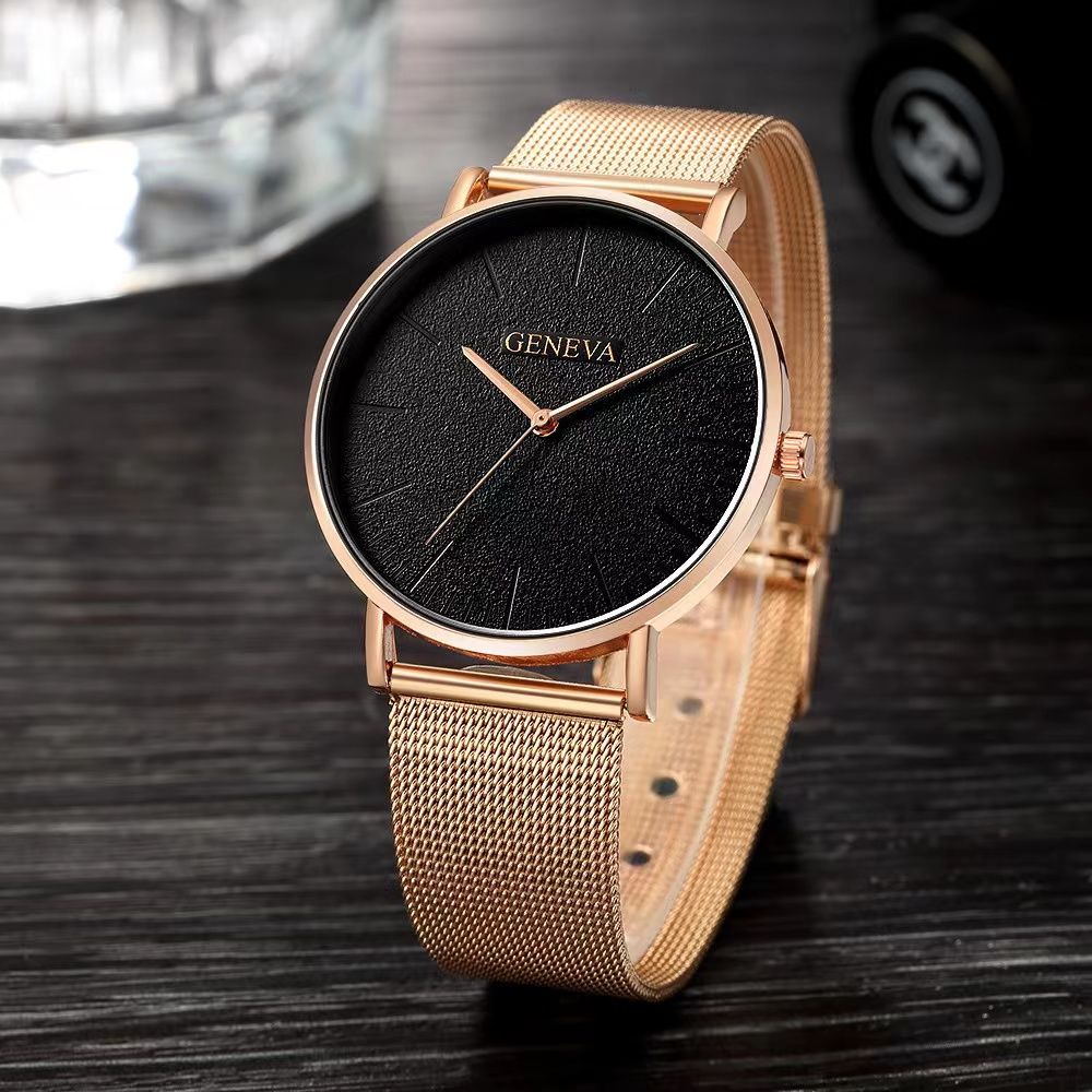 Lady Watch Women Female Classic Watches Stainless Quartz WristWatch Waterproof Wrist Watch Valentines Gift Fashion Luxury Rose Gold (Black Dia one size