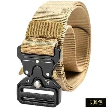 Men's Belt Army Outdoor Hunting Tactical Multi Function Combat Survival High Quality Marine Corps Canvas For Nylon Male Luxury Red Button Black one size