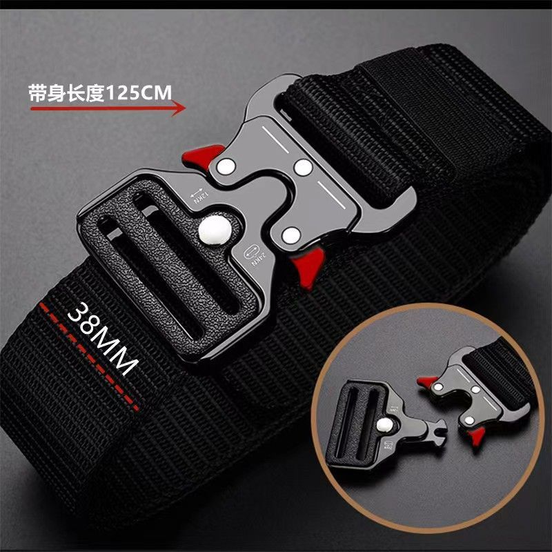Men's Belt Army Outdoor Hunting Tactical Multi Function Combat Survival High Quality Marine Corps Canvas For Nylon Male Luxury Red Button Black one size