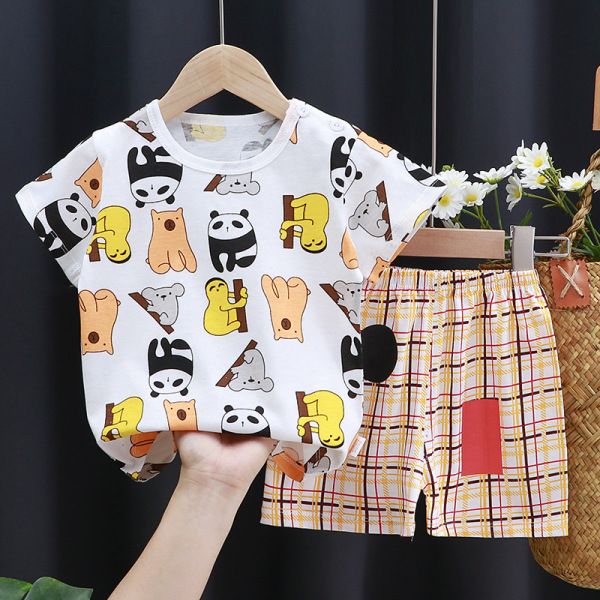 Baby Boys Summer Clothing Sets Children Cotton T-shirt+pants 0-3Year Toddler Kid Sport Outfits Kids Girl Cute Homewear Style1 80cm