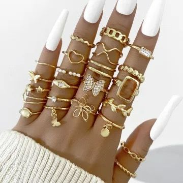 30pcs Elegant Stacking Rings Trendy Infinity Chain Knot Design Inlaid Rhinestone Golden Or Silvery Make Your Call Match Daily Outfits Party Accessories