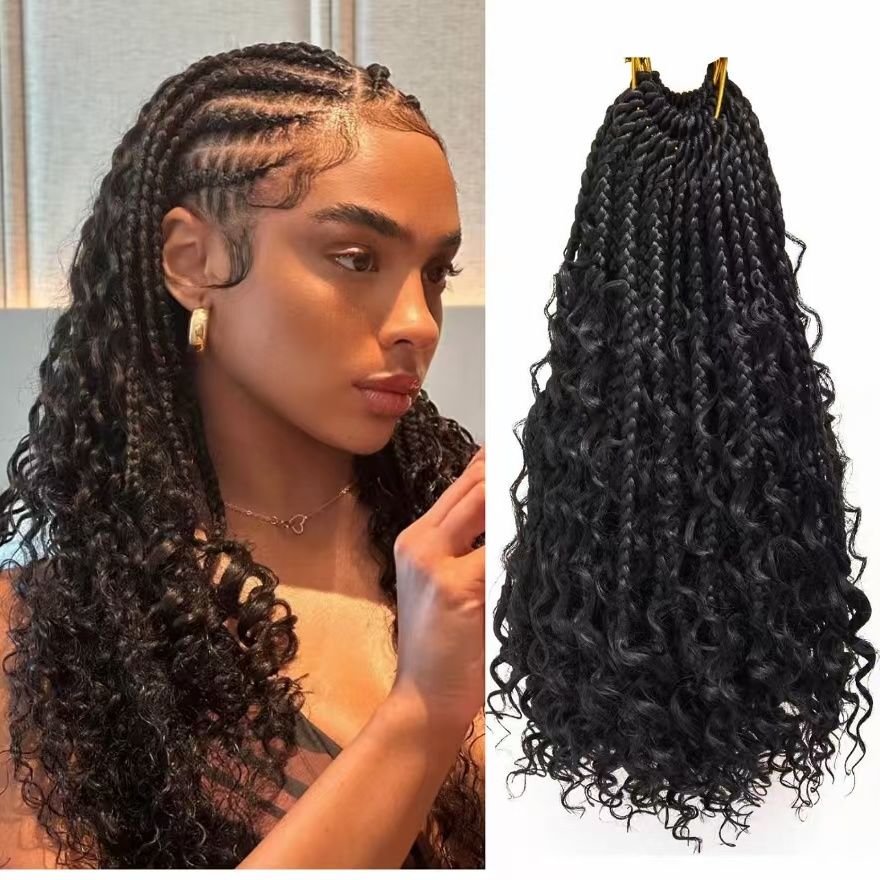 Goddess Boho Box Braids 14 inches 16 pieces three-strand braids princess European and American style dreadlocks color 1 medium lenght