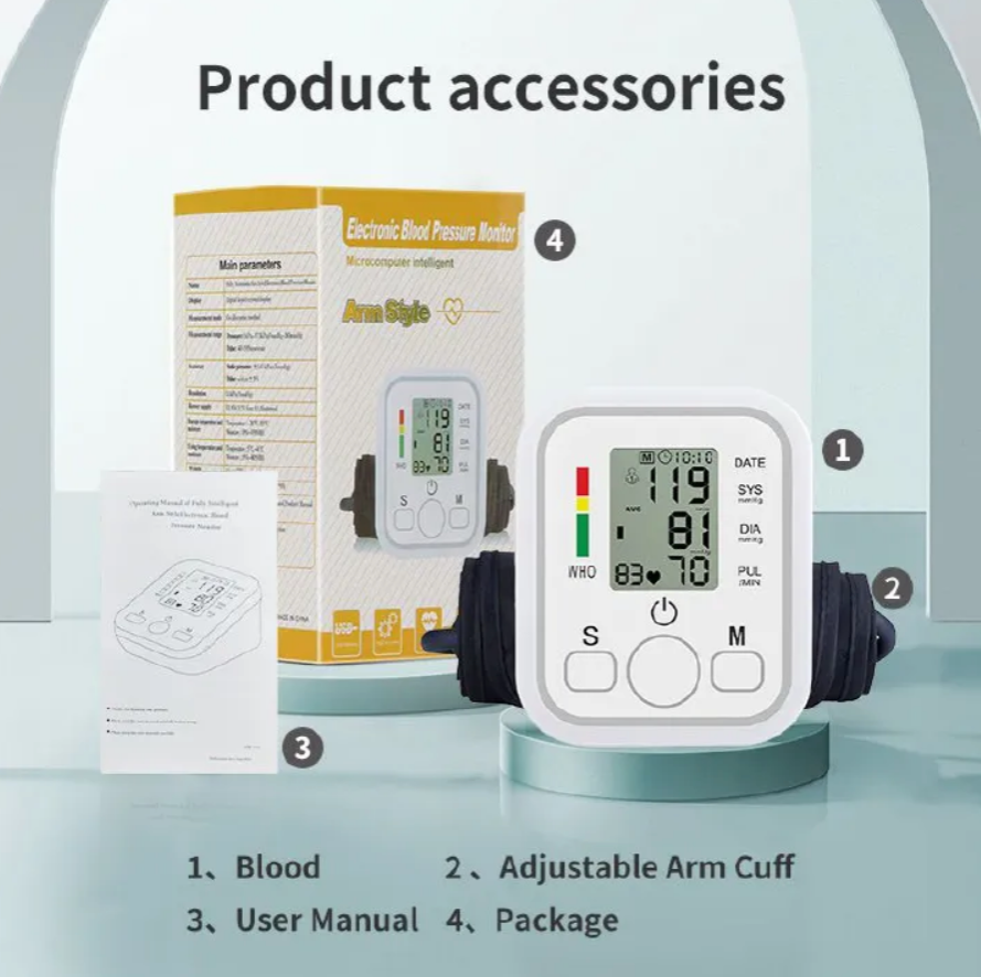 Upper Arm Electronic Blood Pressure Machine Monitor, Cuff with 22-52CM Wide-Range，Electric High Blood bp Irregula 99x2 Sets Memoery for Home Use -USB or Battery Plugged (No Battery) (Large) White One