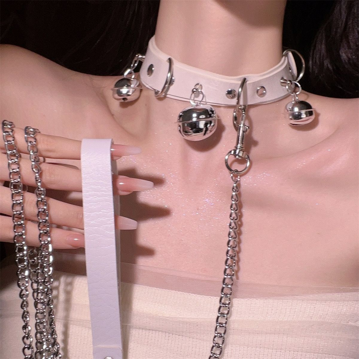 Women Leather Choker Collar and Leash Set, Sex Toys Leather Necklace Choker for Games SM Sexy Slave Beginner Role Play Toy Black A Set