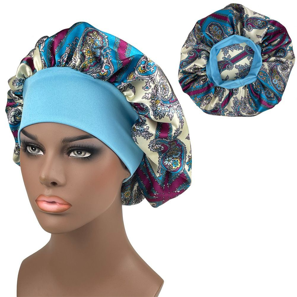 Satin Headscarf Hat Sleeping Bonnet Women Curly Hair Wrap Silk Cap Fashion Head Scarf Headwear Night Sleep Hat Adjust Head Cover Hat For Curly Springy Hair Styling Accessories Soft Elastic Band Navy b