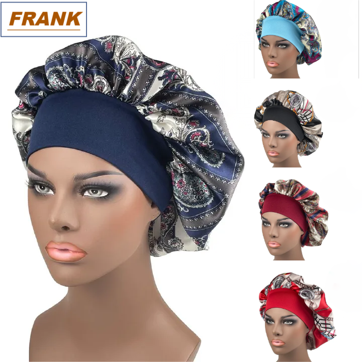 Satin Headscarf Hat Sleeping Bonnet Women Curly Hair Wrap Silk Cap Fashion Head Scarf Headwear Night Sleep Hat Adjust Head Cover Hat For Curly Springy Hair Styling Accessories Soft Elastic Band Navy b
