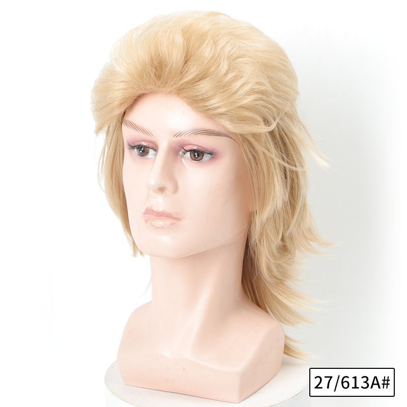 Cross border European and American wig hair fashionable men's wig fluffy short hair mechanism synthetic wig headband men'swig black 8-inch