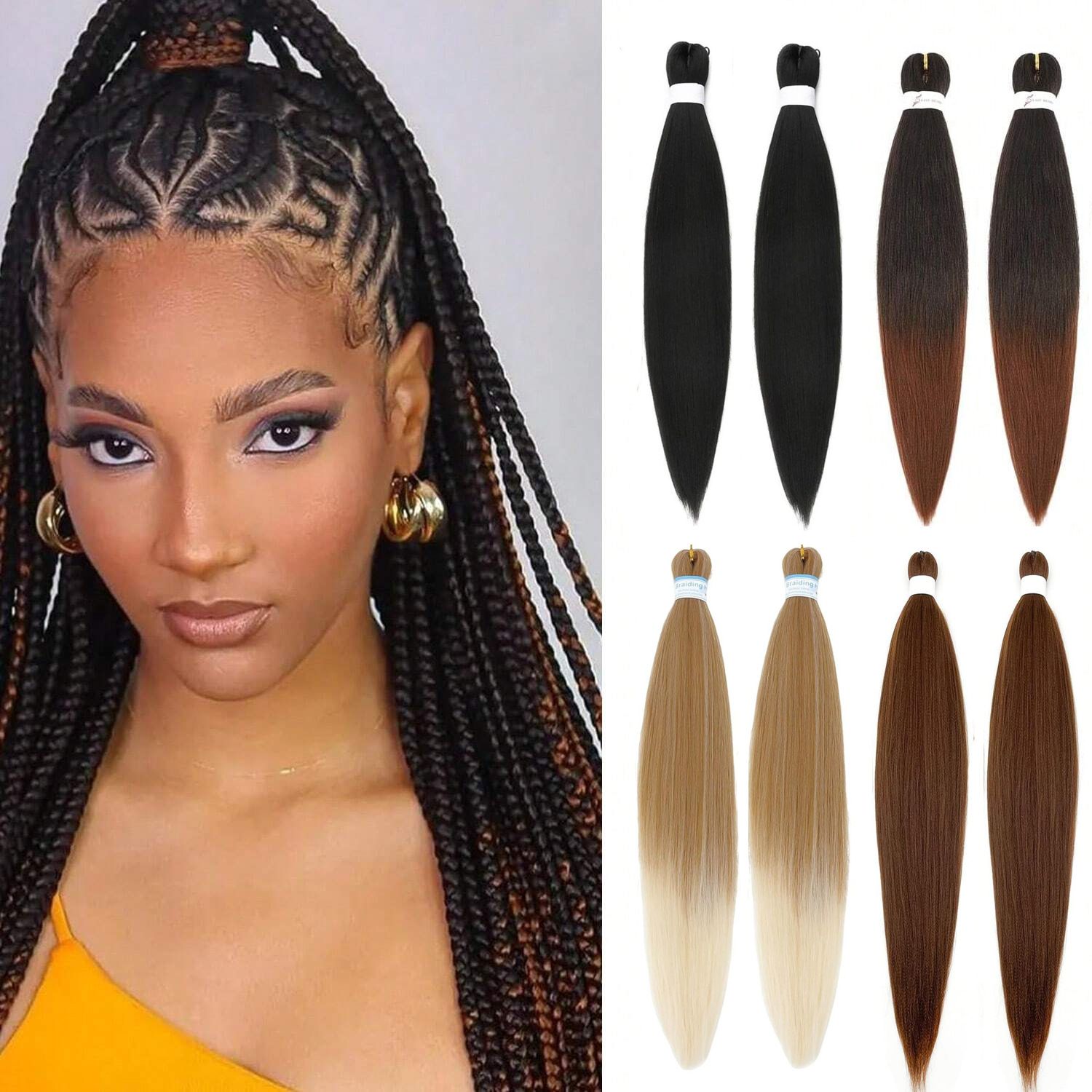 Wholesale Pre-Stretched Braiding Hair Ombre Color Synthetic Extensions EZ Pre-Stretched Braiding Layered End Easy Braids Single 1B 16 inch