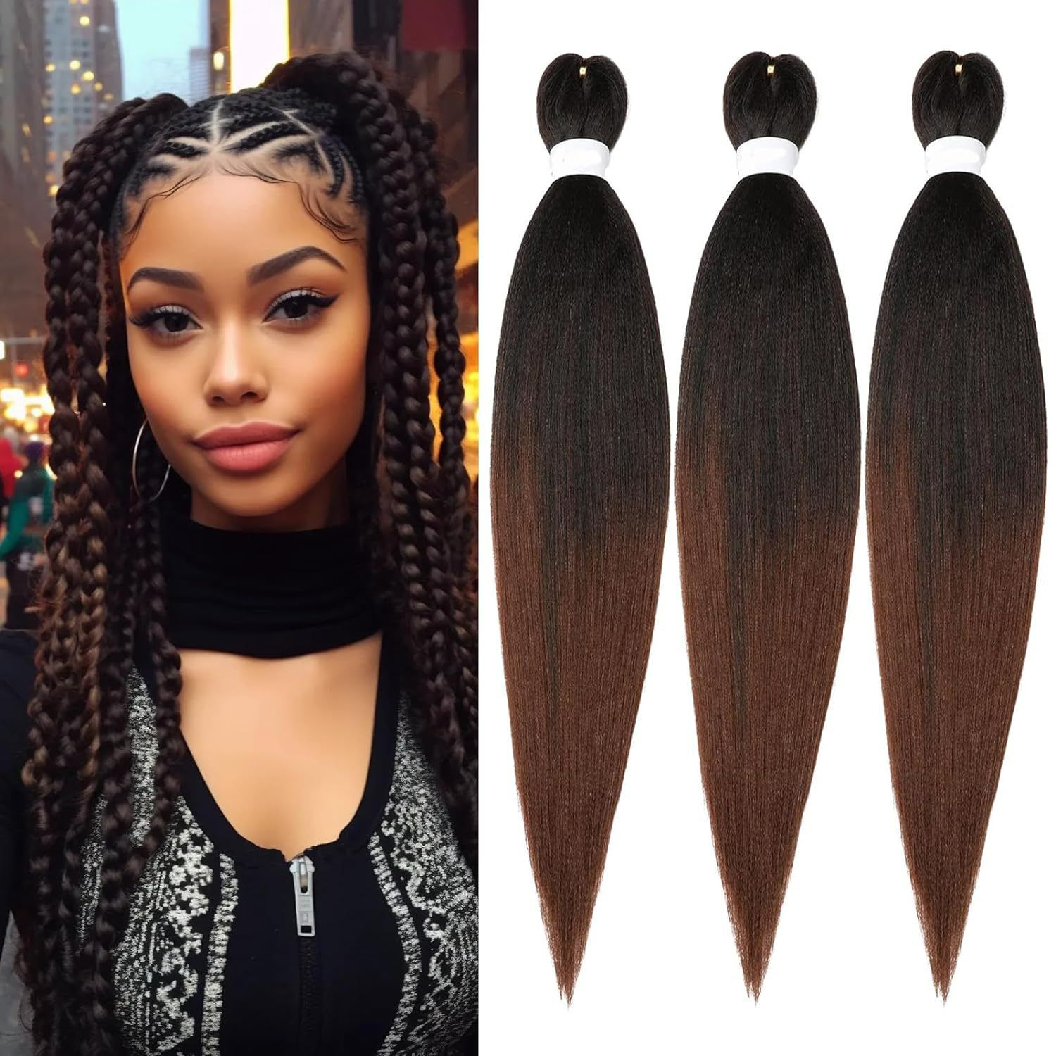 Wholesale Pre-Stretched Braiding Hair Ombre Color Synthetic Extensions EZ Pre-Stretched Braiding Layered End Easy Braids Single 1B 16 inch