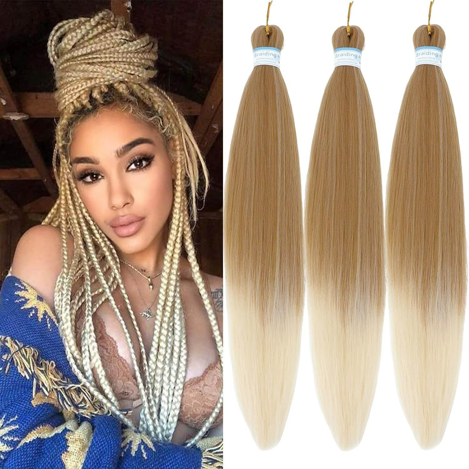 Wholesale Pre-Stretched Braiding Hair Ombre Color Synthetic Extensions EZ Pre-Stretched Braiding Layered End Easy Braids Single 1B 16 inch
