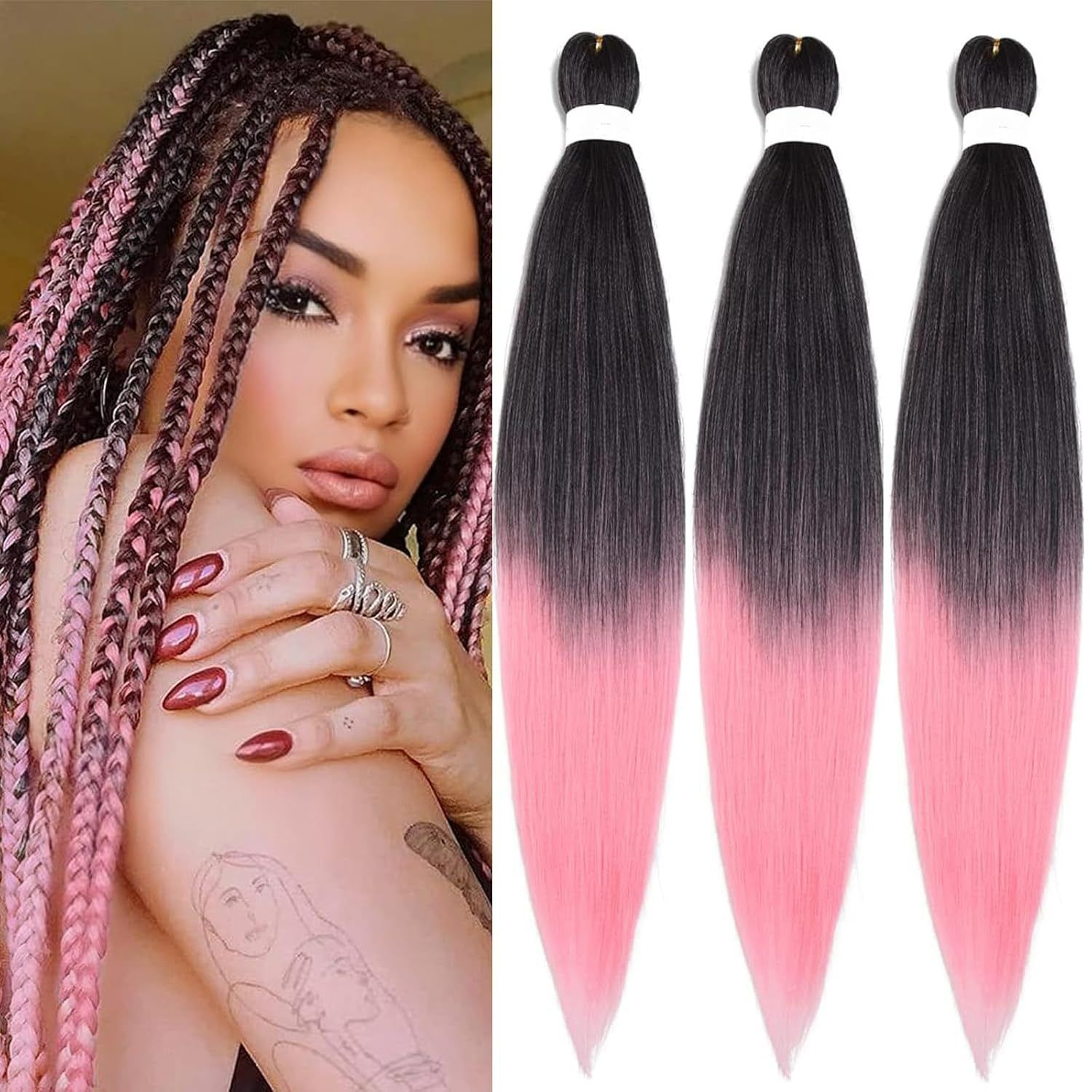 Wholesale Pre-Stretched Braiding Hair Ombre Color Synthetic Extensions EZ Pre-Stretched Braiding Layered End Easy Braids Single 1B 16 inch