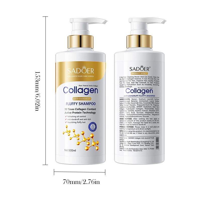 Collagen Anti-Dandruff Shampoo 500ml SADOER Smoothing, Cleansing & Volumizing Shampoo for Cross-Border Wholesale 白色 500ml