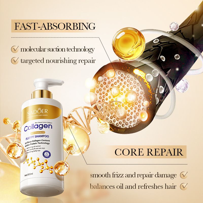 Collagen Anti-Dandruff Shampoo 500ml SADOER Smoothing, Cleansing & Volumizing Shampoo for Cross-Border Wholesale 白色 500ml