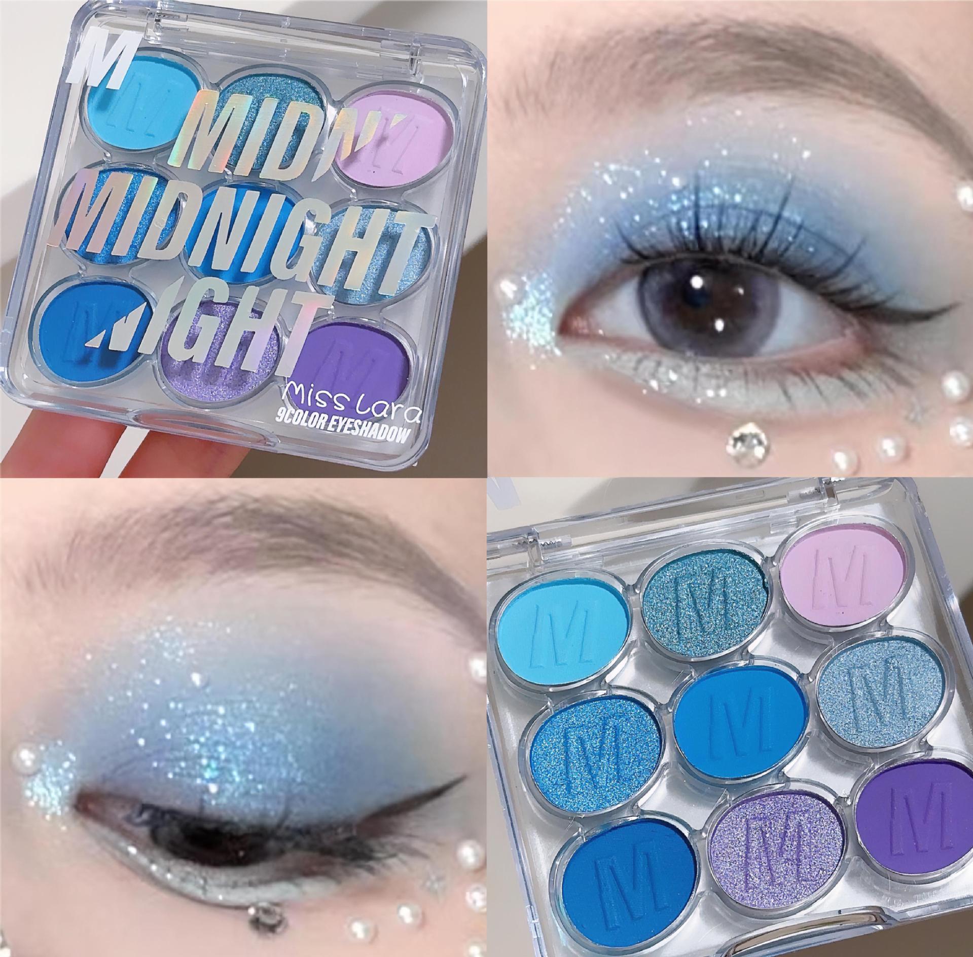 Miss Lara's multi-color eyeshadow palette - shimmering, fine-gloss, blue, green, purple - for an elegant European-style stage makeup look. 1# Smog Forest eyeshadow