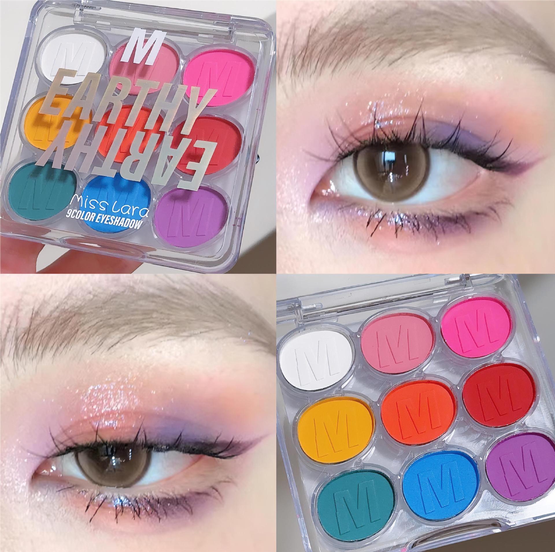 Miss Lara's multi-color eyeshadow palette - shimmering, fine-gloss, blue, green, purple - for an elegant European-style stage makeup look. 1# Smog Forest eyeshadow